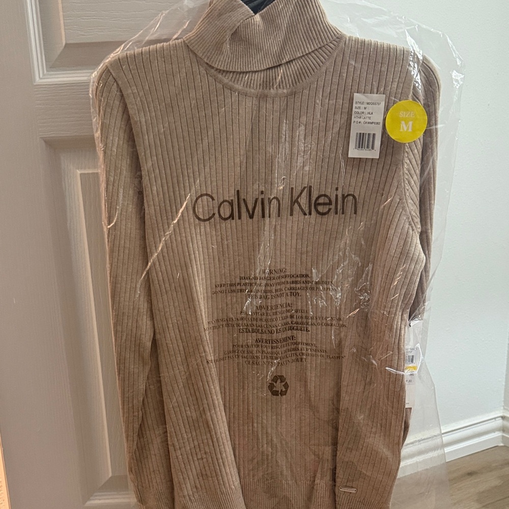 Calvin Klein Beige Ribbed Turtleneck NWT